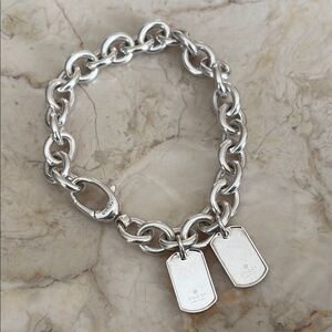Gucci 925 Sterling Silver Double Dog Tag Solid Oval Rolo Link Bracelet Unisex